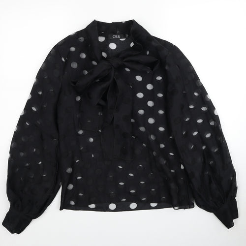 CBR Womens Black Geometric Polyester Basic Blouse Size S V-Neck