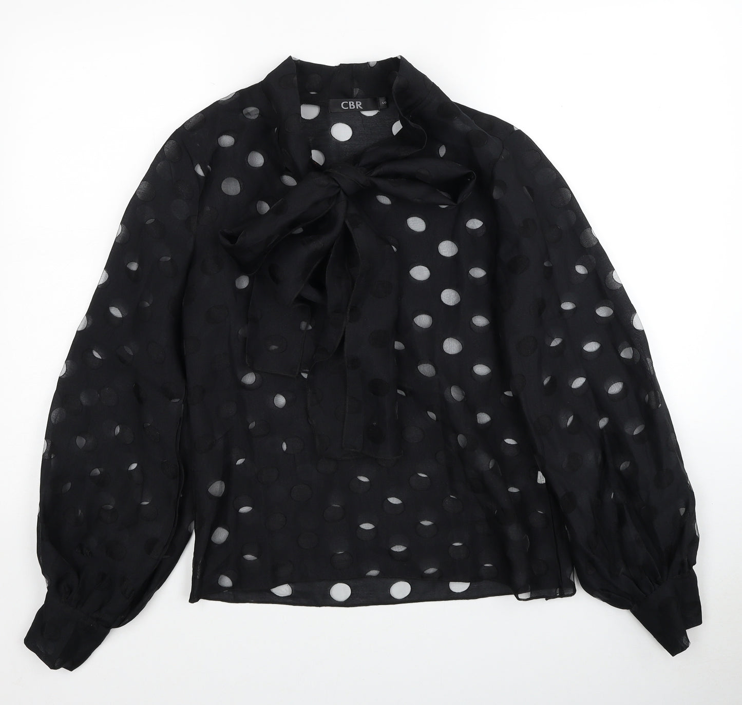 CBR Womens Black Geometric Polyester Basic Blouse Size S V-Neck
