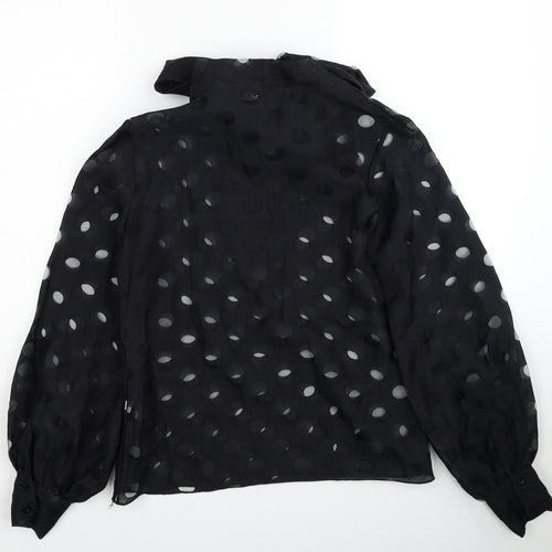 CBR Womens Black Geometric Polyester Basic Blouse Size S V-Neck