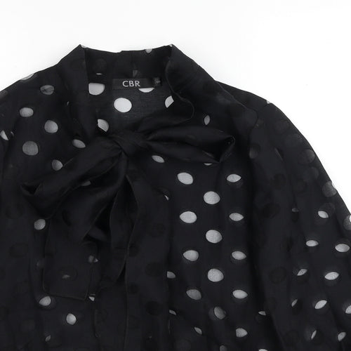 CBR Womens Black Geometric Polyester Basic Blouse Size S V-Neck