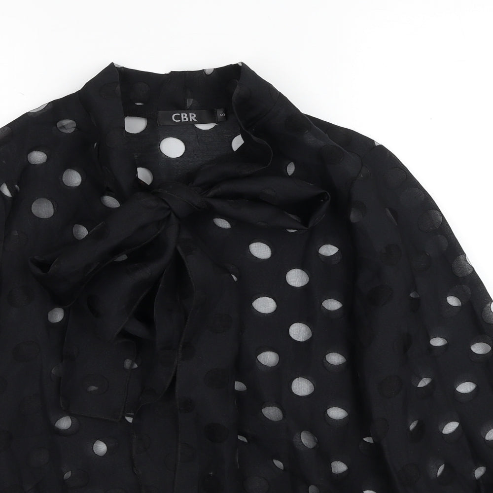 CBR Womens Black Geometric Polyester Basic Blouse Size S V-Neck