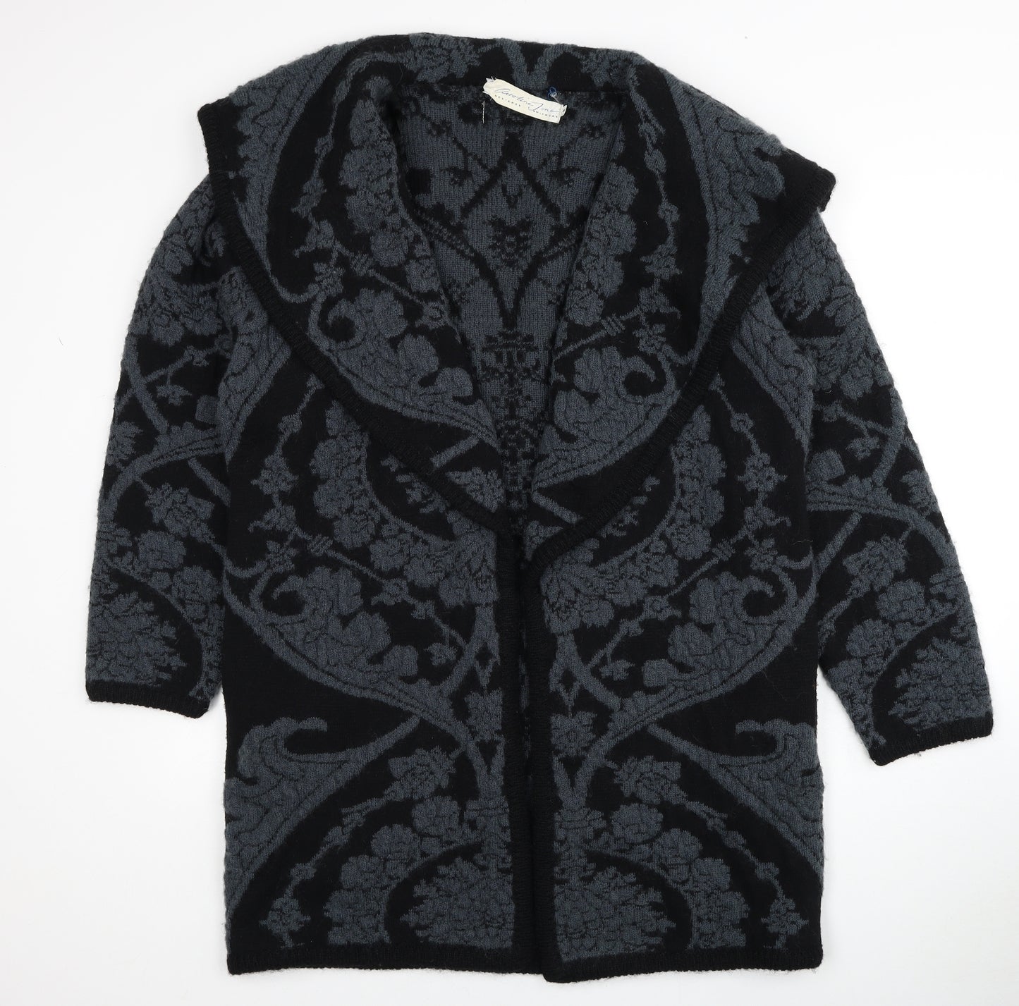 Caroline Jones Womens Grey Collared Geometric Mohair Cardigan Jumper Size M - Coatigan