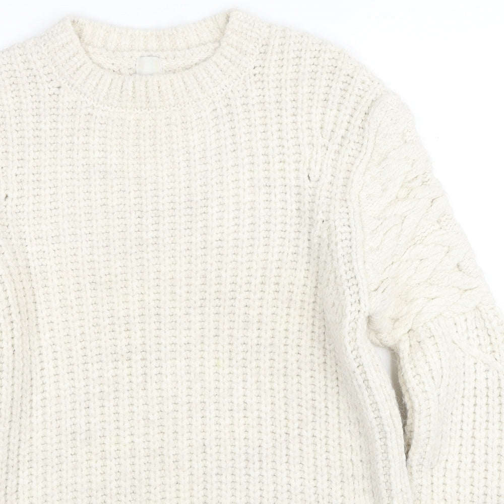 River Island Womens White Round Neck Acrylic Pullover Jumper Size S