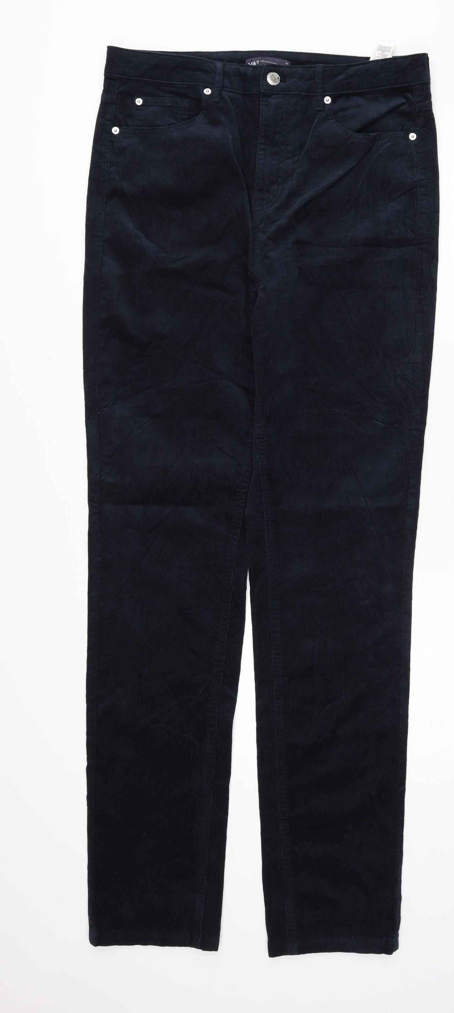 Marks and Spencer Womens Blue Cotton Trousers Size 14 Regular Zip