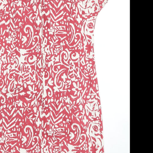 Preworn Womens Red Geometric Viscose Sheath Size 12 Scoop Neck Zip