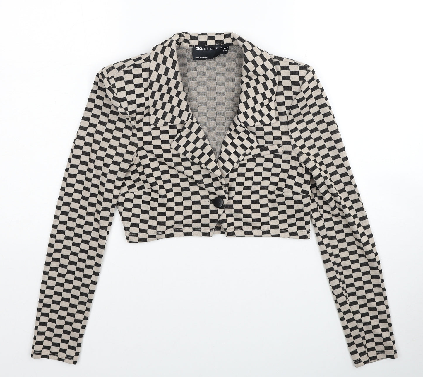 ASOS Womens Beige Check Jacket Blazer Size 6 Button - Cropped