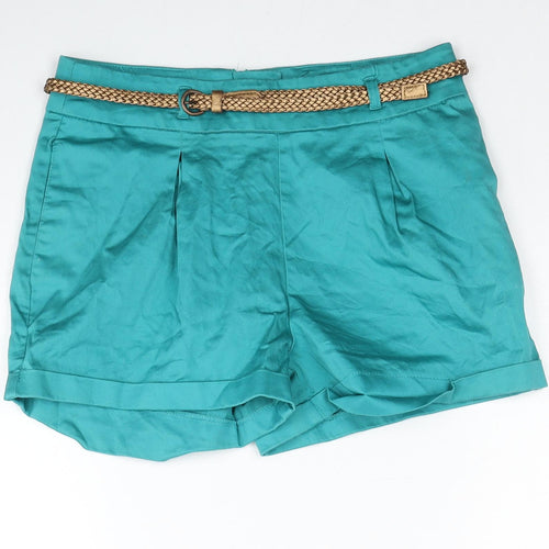 Atmosphere Womens Blue Cotton Mom Shorts Size 8 Regular Zip - Belt included
