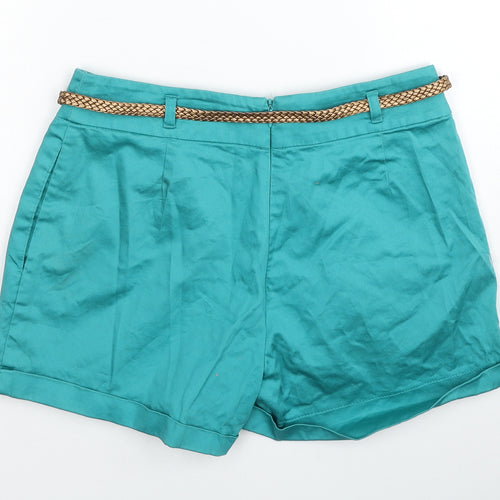 Atmosphere Womens Blue Cotton Mom Shorts Size 8 Regular Zip - Belt included
