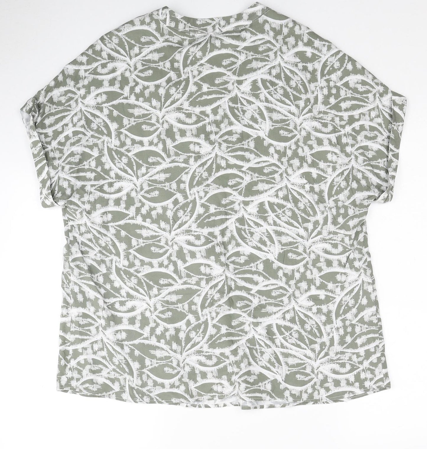 Primark Womens Green Geometric Viscose Basic T-Shirt Size 14 V-Neck