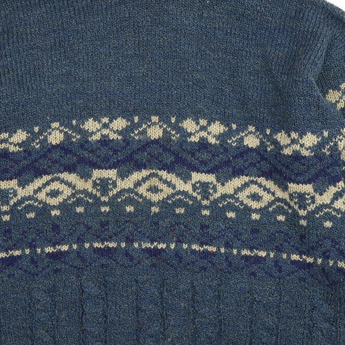 Burton Mens Blue Roll Neck Geometric Acrylic Pullover Jumper Size L