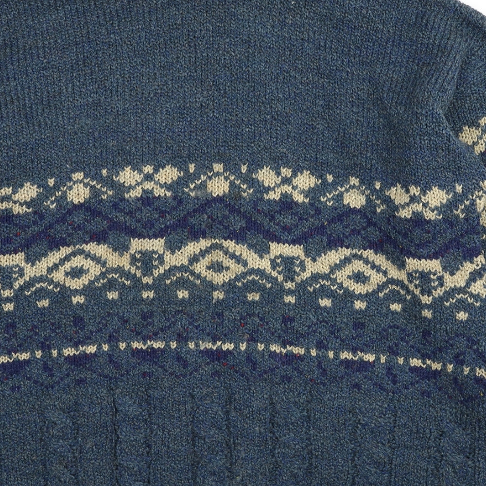 Burton Mens Blue Roll Neck Geometric Acrylic Pullover Jumper Size L