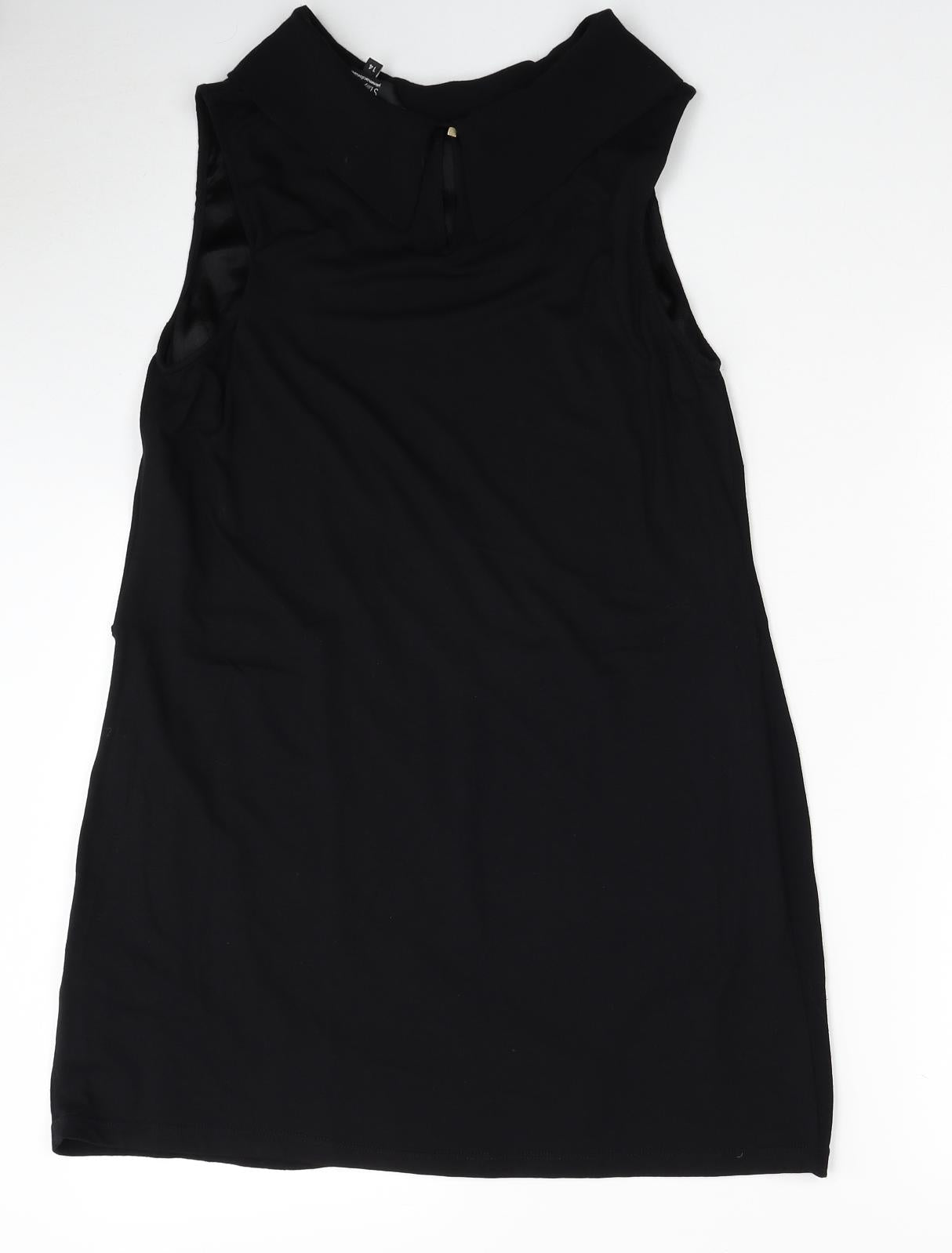 Star Womens Black Lyocell A-Line Size 14 Boat Neck Button