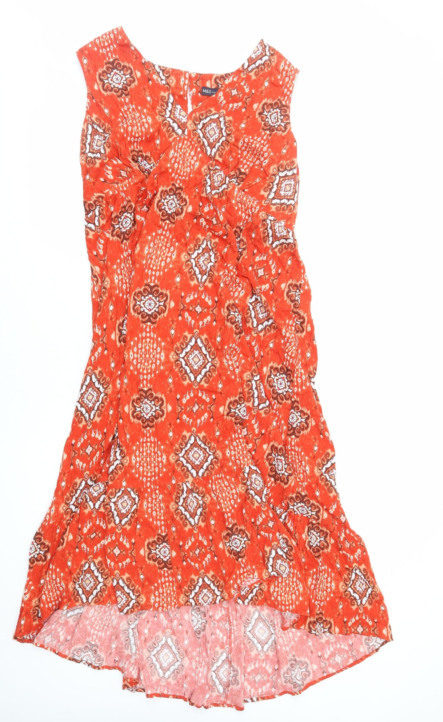 Marks and Spencer Womens Orange Geometric Viscose A-Line Size 20 V-Neck Tie