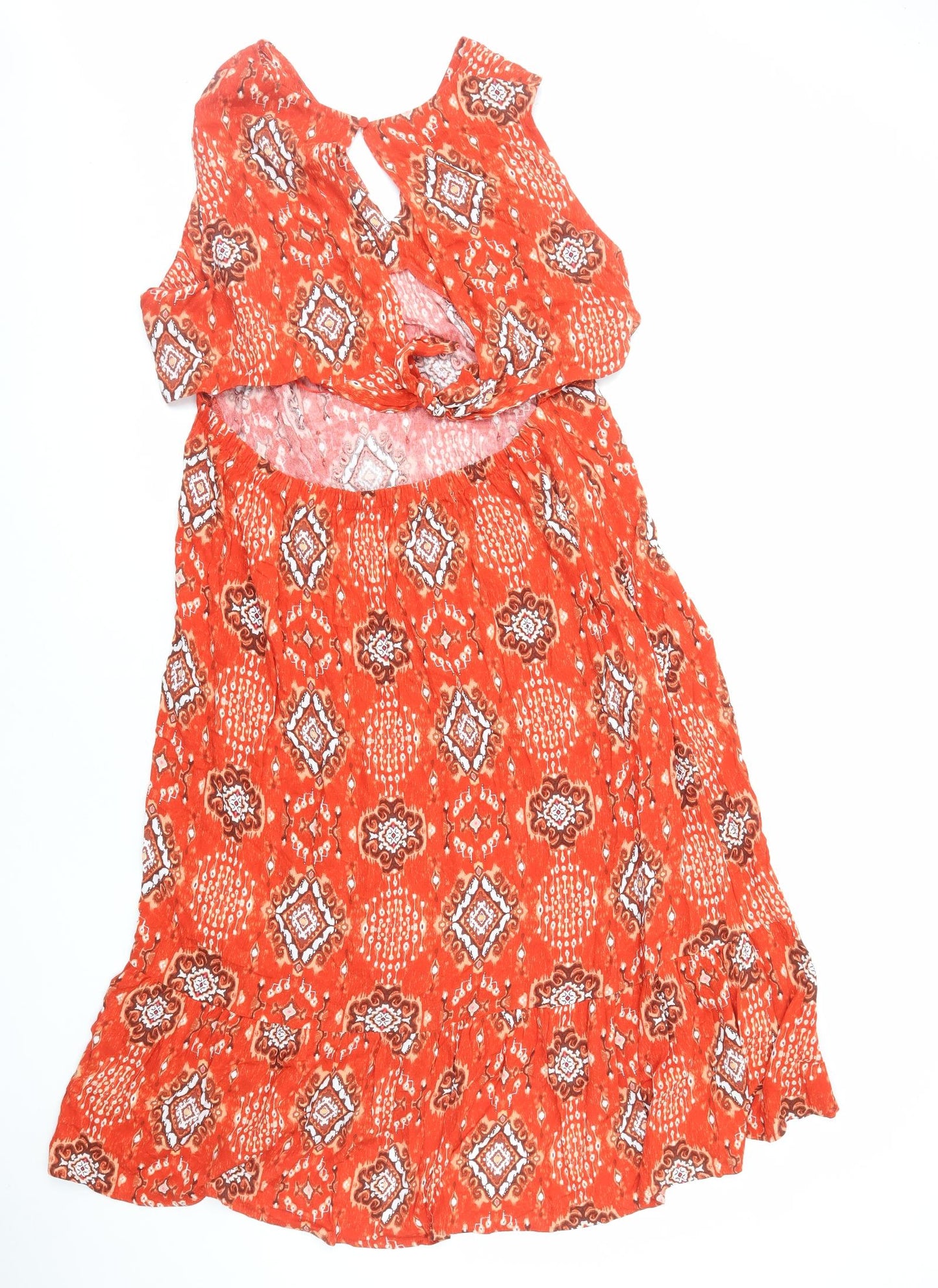 Marks and Spencer Womens Orange Geometric Viscose A-Line Size 20 V-Neck Tie