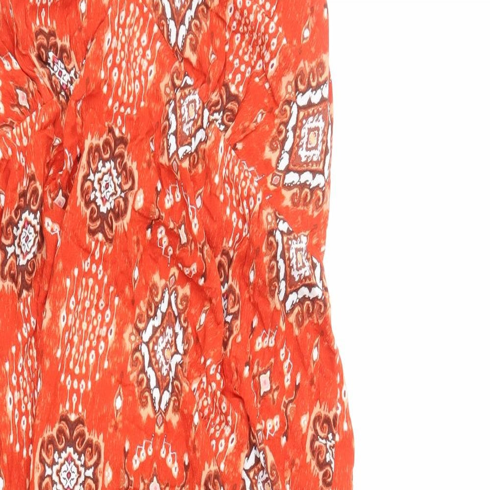 Marks and Spencer Womens Orange Geometric Viscose A-Line Size 20 V-Neck Tie