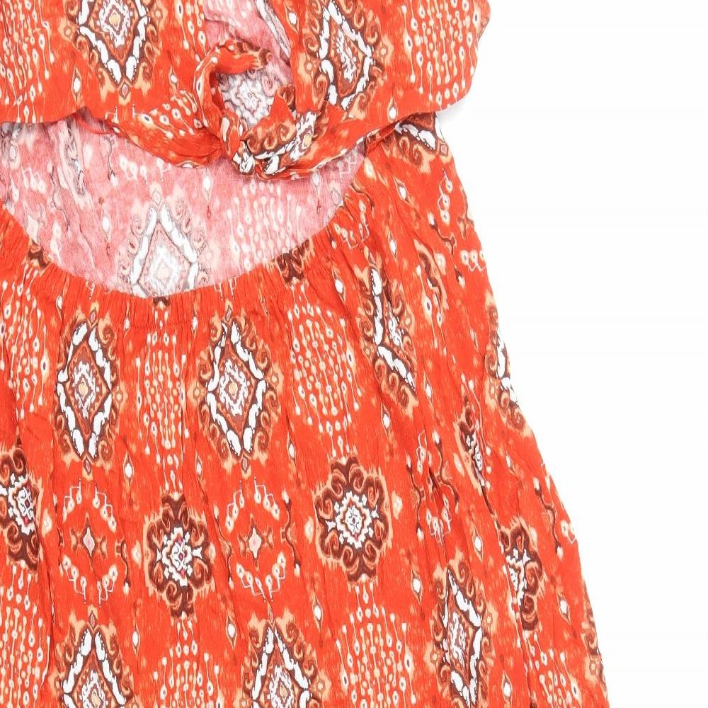 Marks and Spencer Womens Orange Geometric Viscose A-Line Size 20 V-Neck Tie