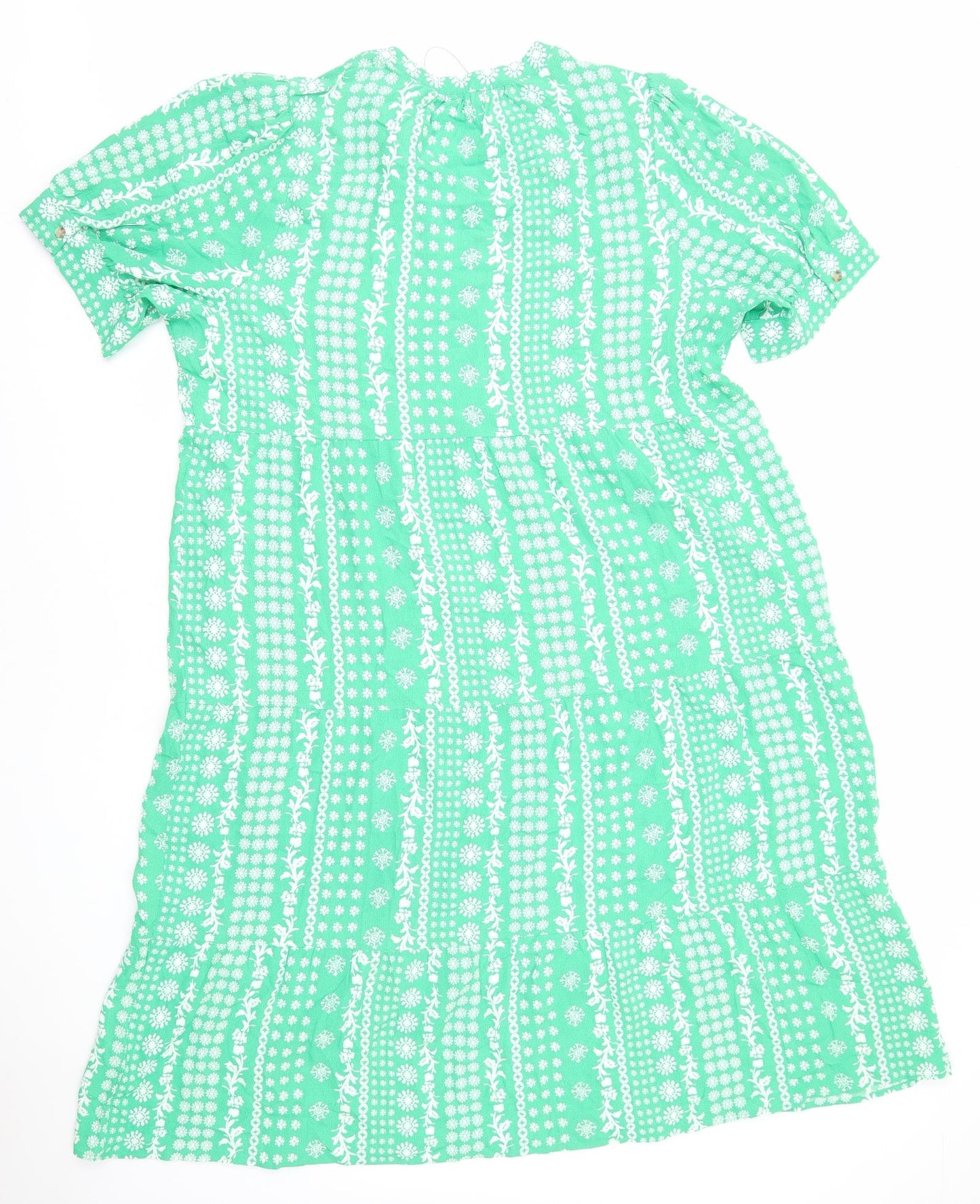 Marks and Spencer Womens Green Floral Viscose A-Line Size 20 Round Neck Pullover