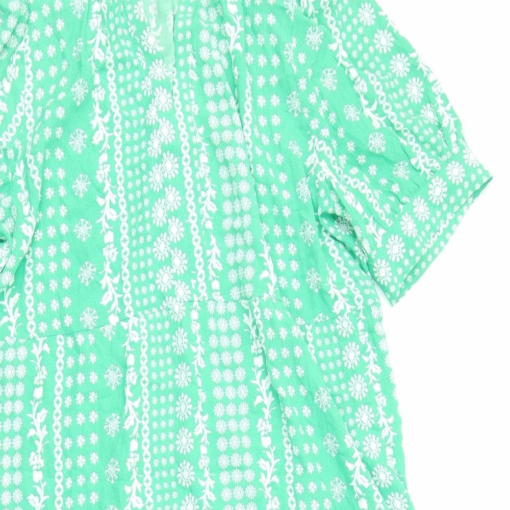 Marks and Spencer Womens Green Floral Viscose A-Line Size 20 Round Neck Pullover
