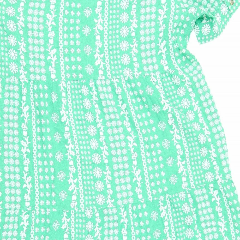 Marks and Spencer Womens Green Floral Viscose A-Line Size 20 Round Neck Pullover