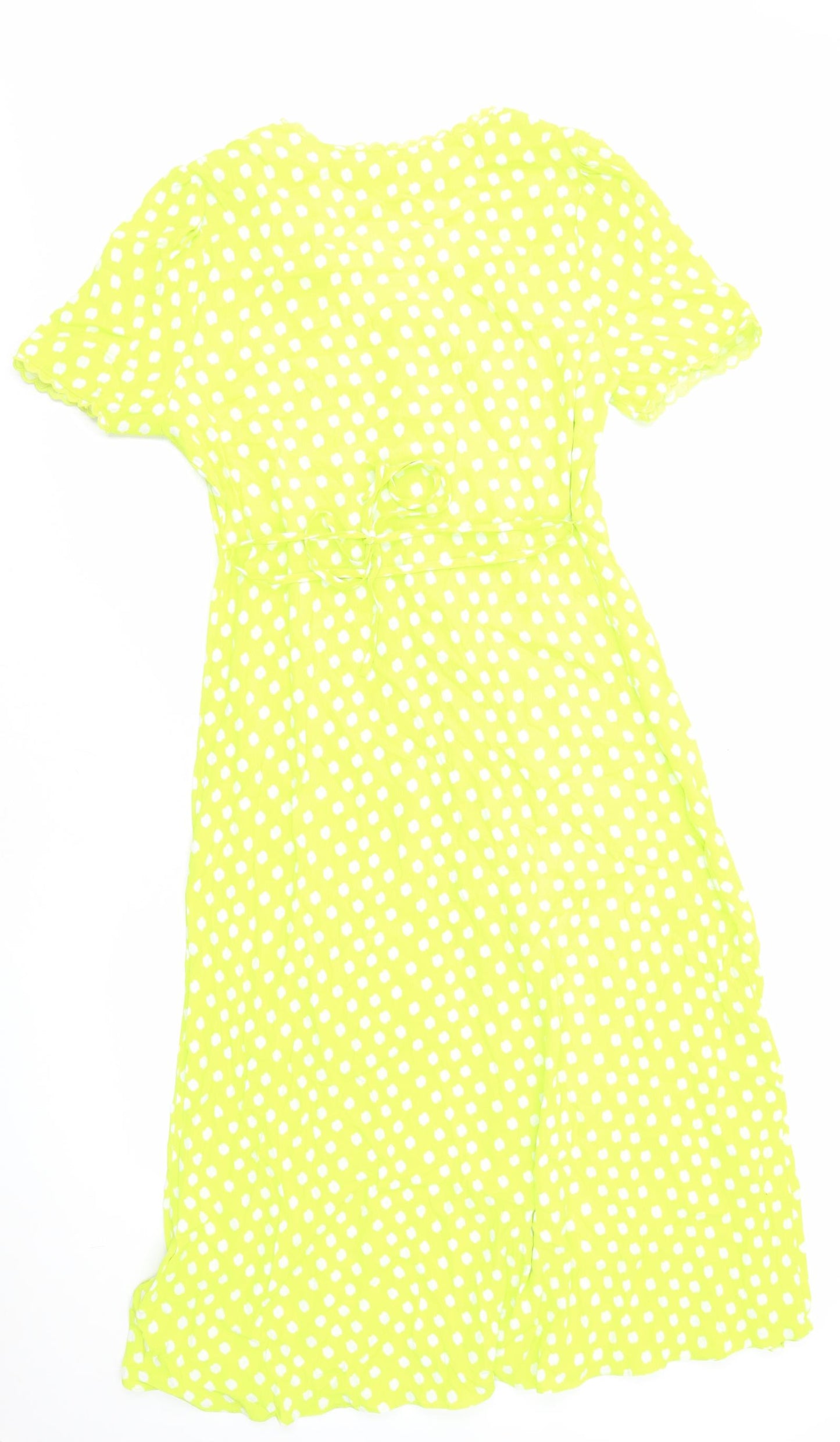 Marks and Spencer Womens Yellow Polka Dot Viscose A-Line Size 12 V-Neck Button