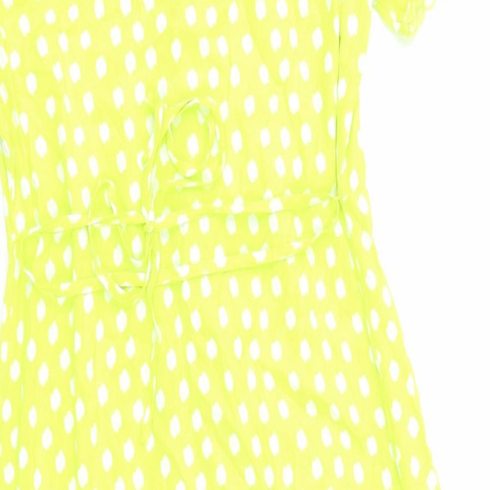 Marks and Spencer Womens Yellow Polka Dot Viscose A-Line Size 12 V-Neck Button