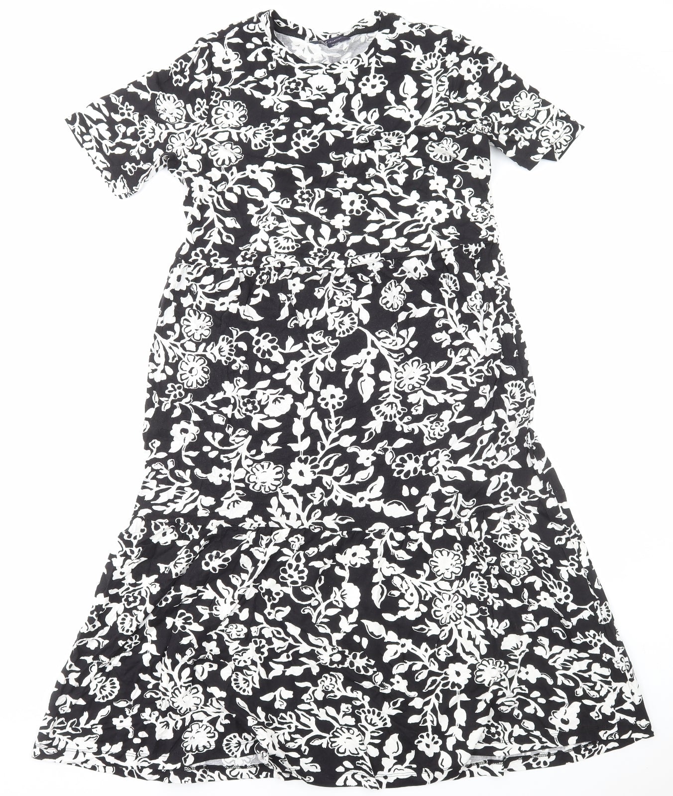 Marks and Spencer Womens Black Floral Viscose A-Line Size 14 Round Neck Pullover
