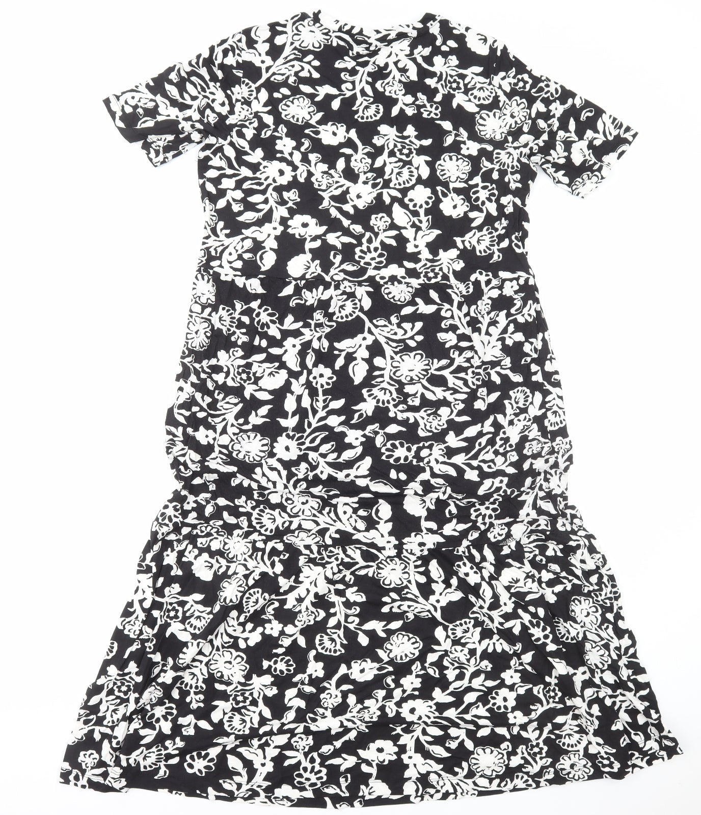 Marks and Spencer Womens Black Floral Viscose A-Line Size 14 Round Neck Pullover