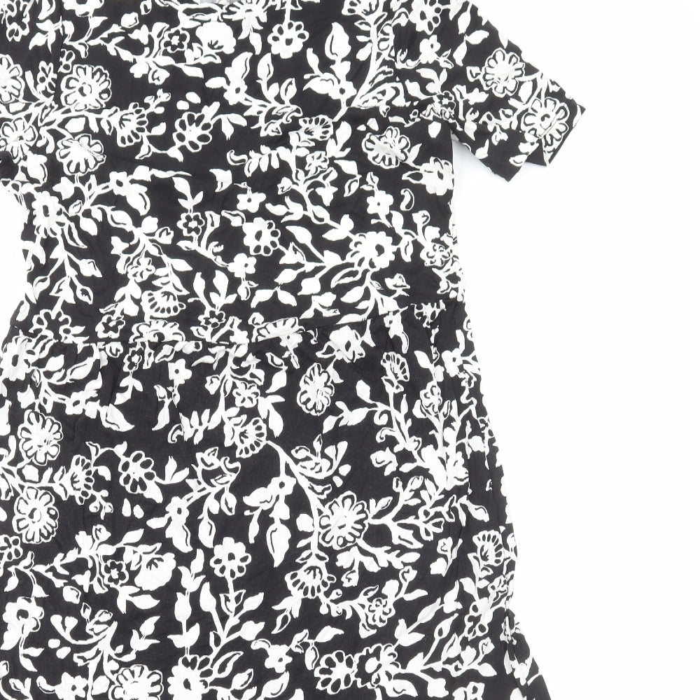 Marks and Spencer Womens Black Floral Viscose A-Line Size 14 Round Neck Pullover