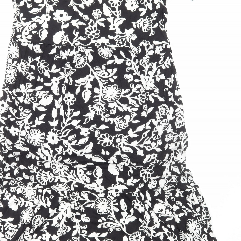 Marks and Spencer Womens Black Floral Viscose A-Line Size 14 Round Neck Pullover