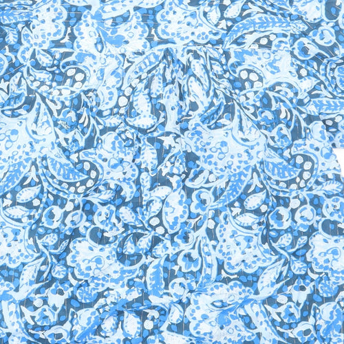 Marks and Spencer Womens Blue Floral Cotton Basic Blouse Size 6 Scoop Neck - Tie Neck Detail