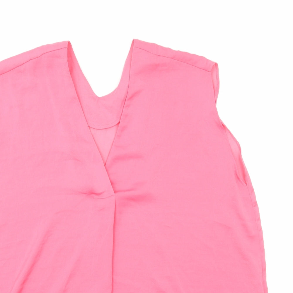 Marks and Spencer Womens Pink Polyester Basic Tank Size 16 V-Neck