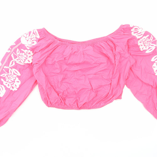 Marks and Spencer Womens Pink Cotton Cropped Blouse Size 20 Off the Shoulder - Bardot