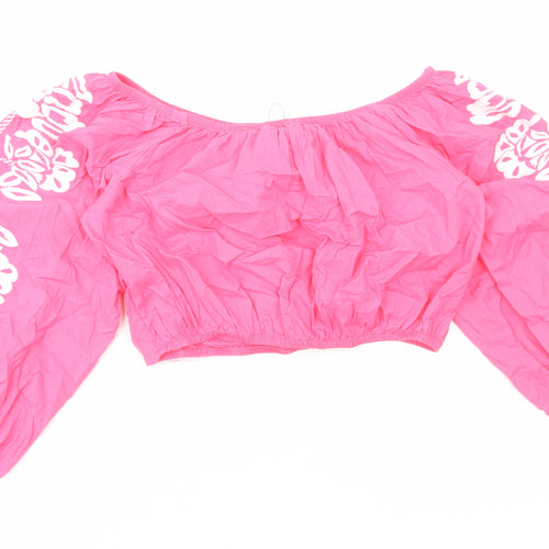 Marks and Spencer Womens Pink Cotton Cropped Blouse Size 20 Off the Shoulder - Bardot