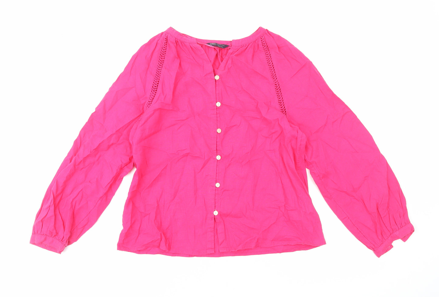 Marks and Spencer Womens Pink Linen Basic Button-Up Size 6 V-Neck