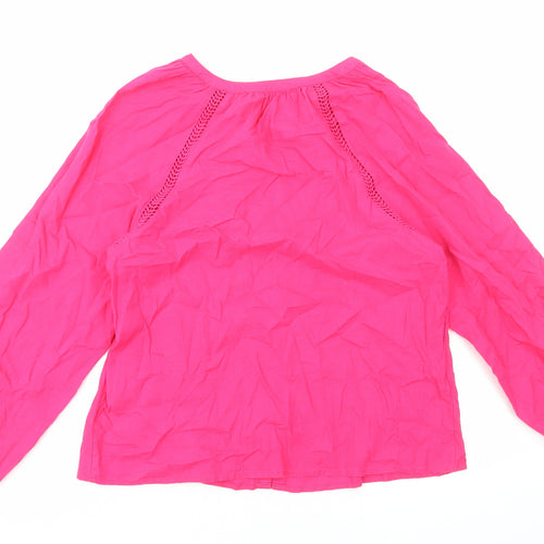 Marks and Spencer Womens Pink Linen Basic Button-Up Size 6 V-Neck