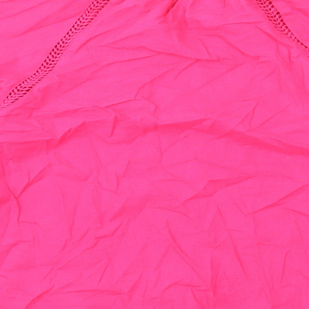 Marks and Spencer Womens Pink Linen Basic Button-Up Size 6 V-Neck