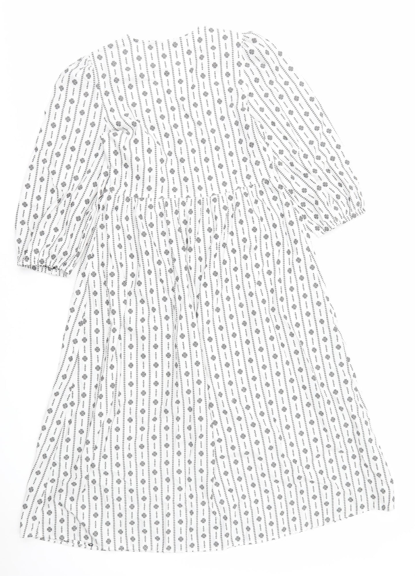 Marks and Spencer Womens White Geometric Cotton A-Line Size 8 V-Neck Pullover