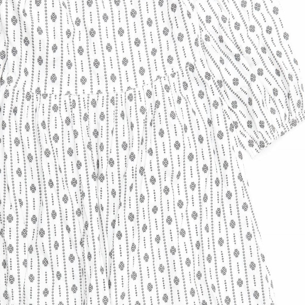Marks and Spencer Womens White Geometric Cotton A-Line Size 8 V-Neck Pullover
