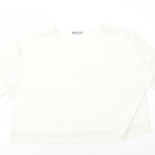 Sam&Lili Womens White Polyester Basic Blouse Size L Round Neck