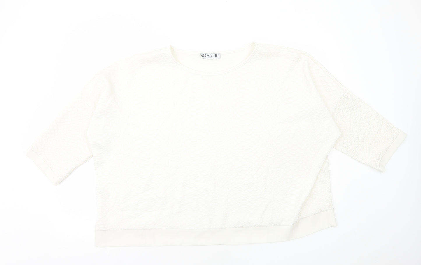 Sam&Lili Womens White Polyester Basic Blouse Size L Round Neck