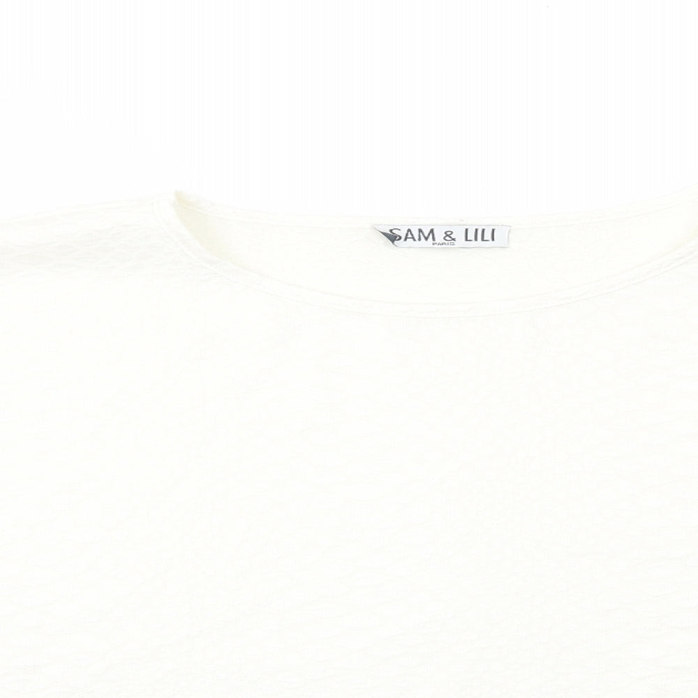 Sam&Lili Womens White Polyester Basic Blouse Size L Round Neck
