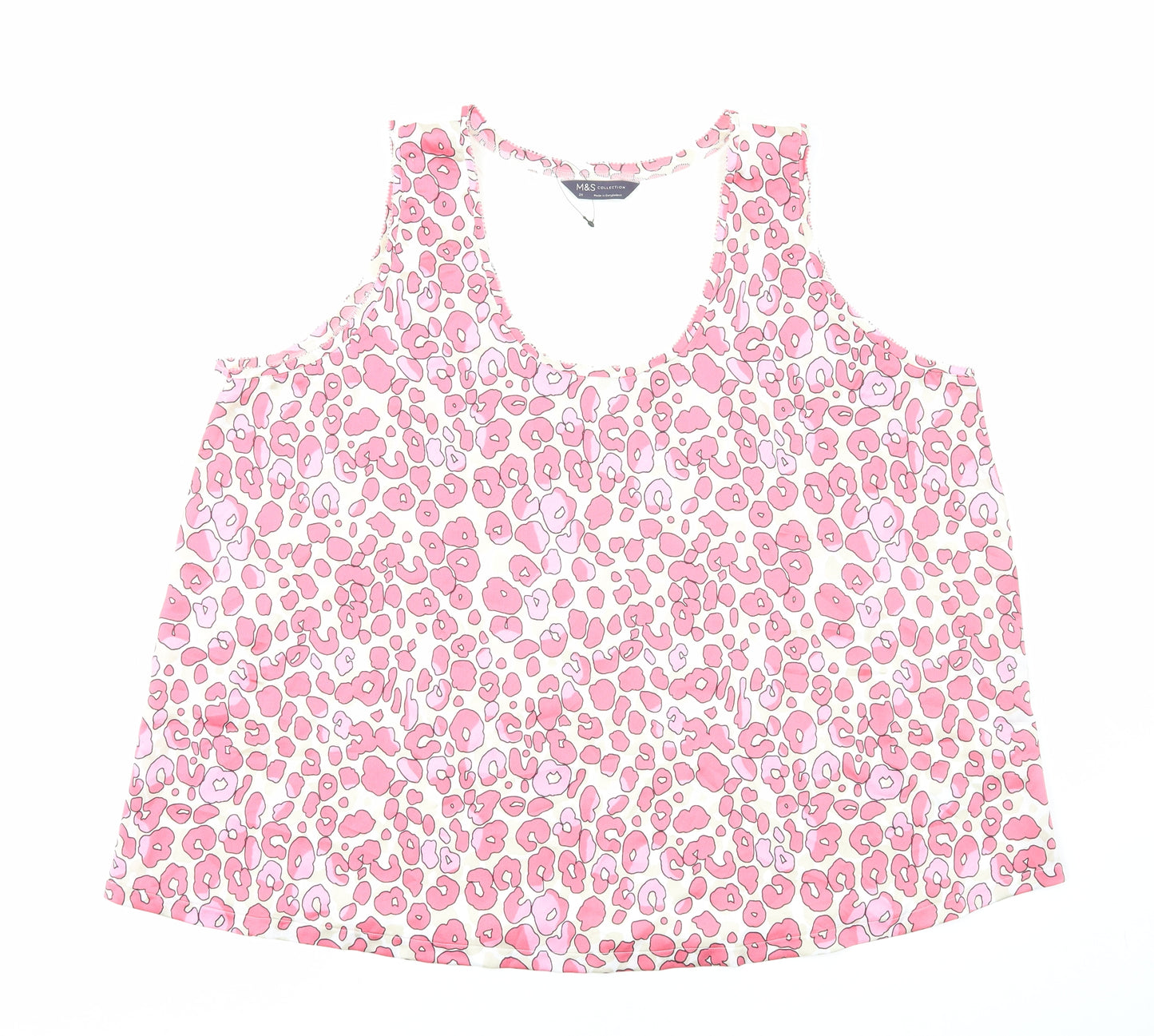 Marks and Spencer Womens Pink Animal Print Polyester Basic Blouse Size 20 Scoop Neck - Leopard Print