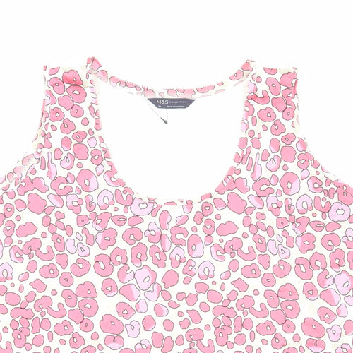 Marks and Spencer Womens Pink Animal Print Polyester Basic Blouse Size 20 Scoop Neck - Leopard Print