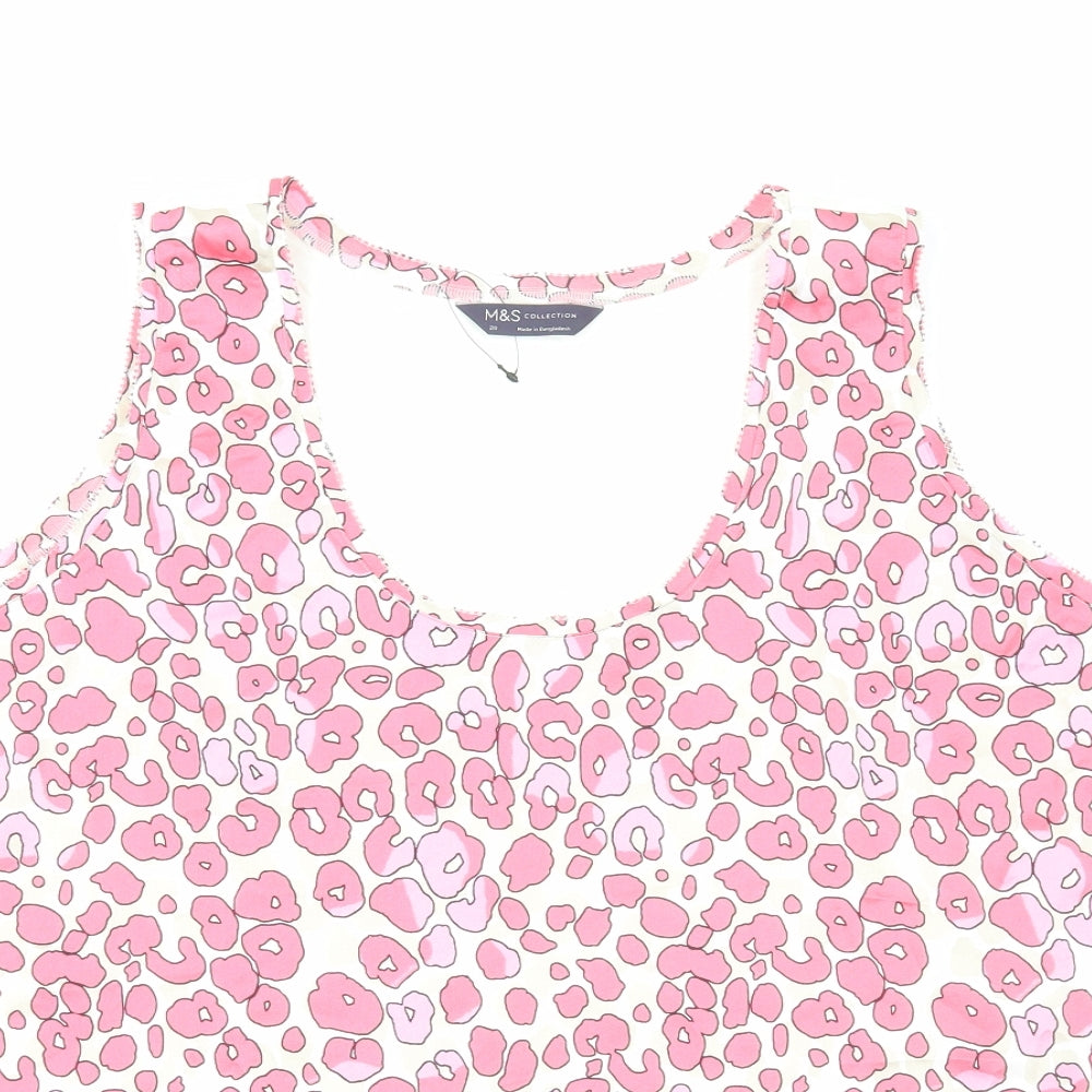 Marks and Spencer Womens Pink Animal Print Polyester Basic Blouse Size 20 Scoop Neck - Leopard Print