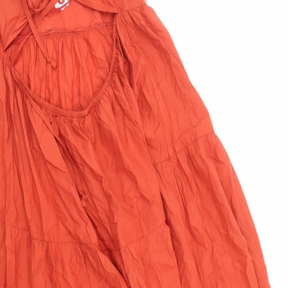 Marks and Spencer Womens Orange Cotton A-Line Size 18 Square Neck Pullover