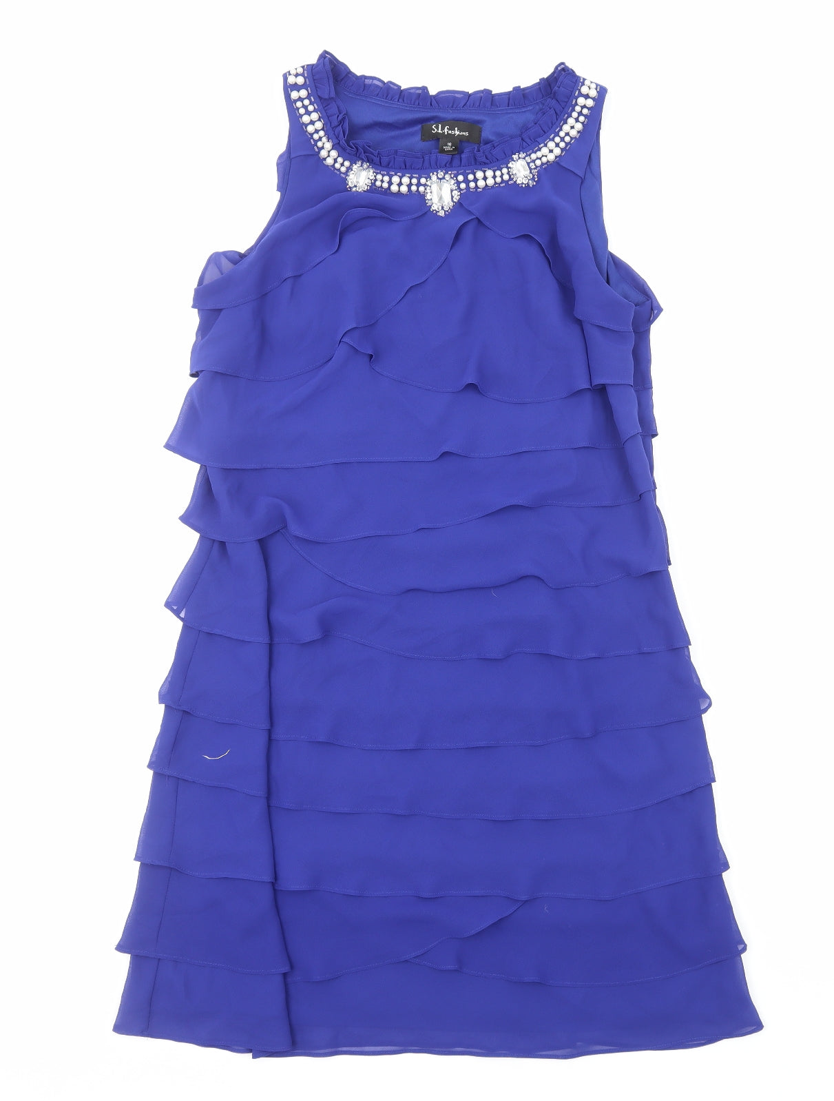 S.L. Fashions Womens Blue Polyester Shift Size 16 Boat Neck Zip - Embellished Neckline