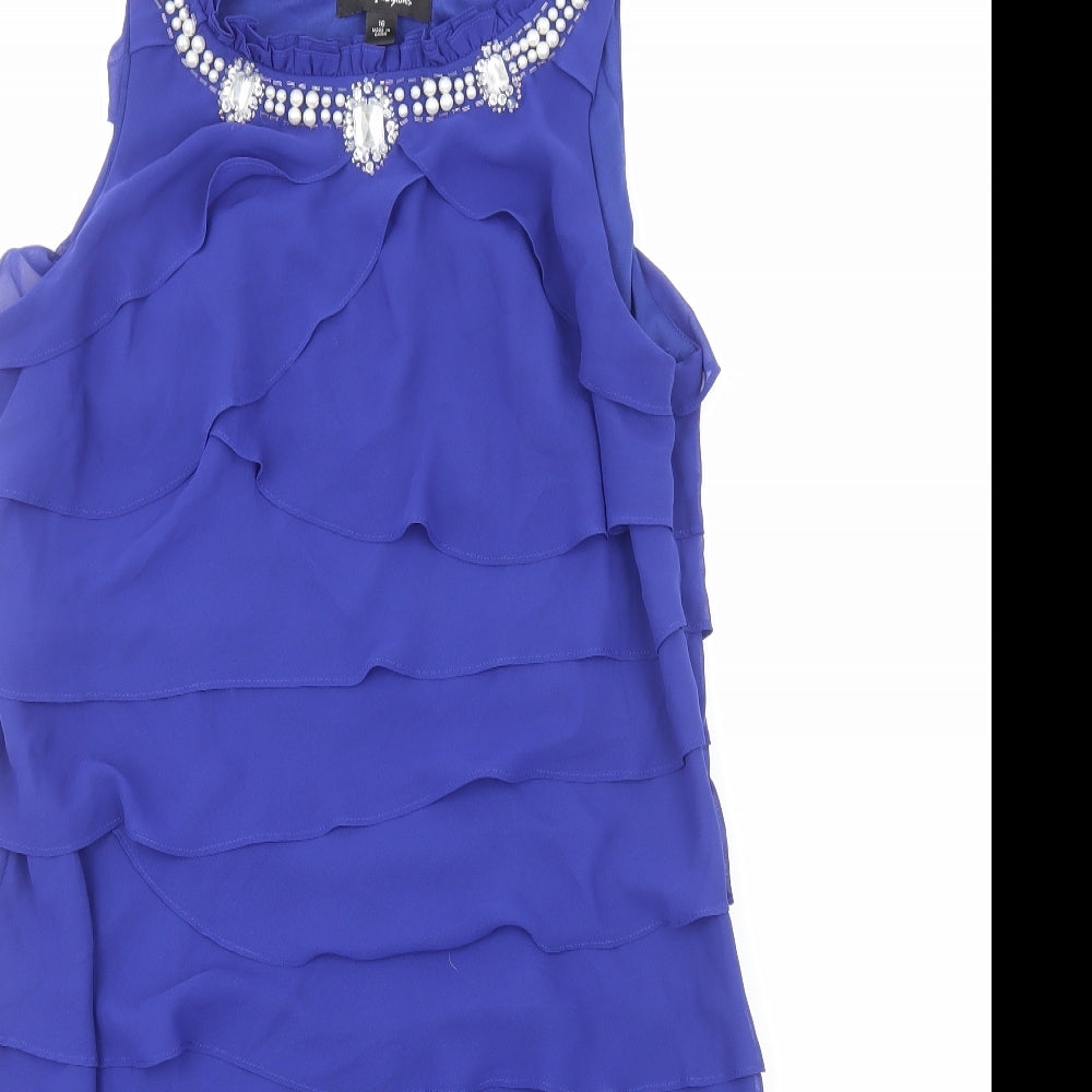 S.L. Fashions Womens Blue Polyester Shift Size 16 Boat Neck Zip - Embellished Neckline