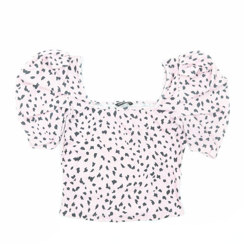 SheIn Womens Pink Geometric Polyester Basic Blouse Size S Round Neck