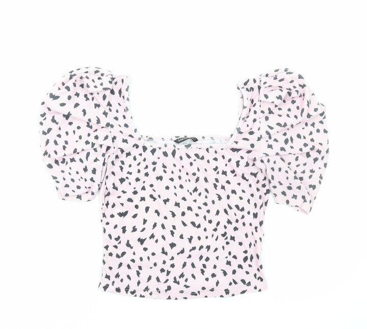 SheIn Womens Pink Geometric Polyester Basic Blouse Size S Round Neck