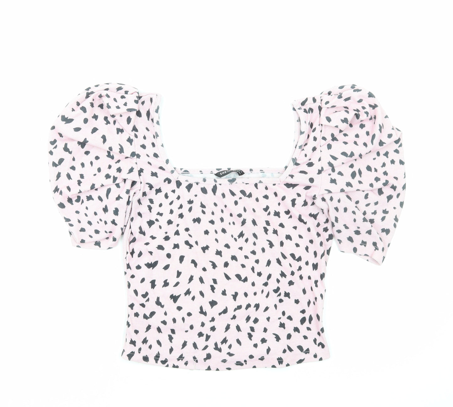 SheIn Womens Pink Geometric Polyester Basic Blouse Size S Round Neck